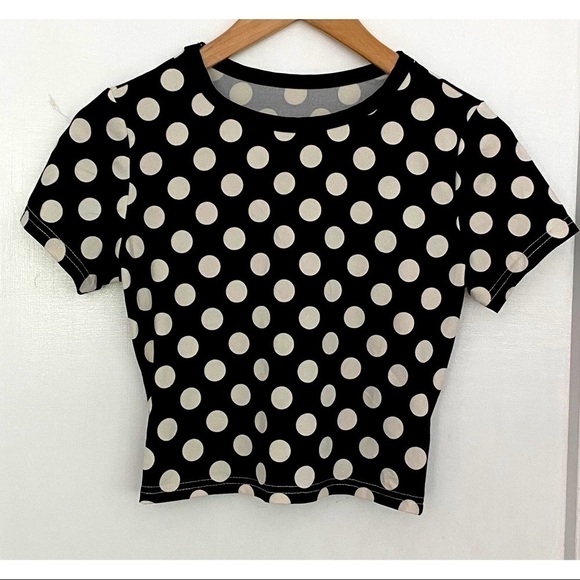 Source Unknown Tops - Black and White Polka Dotted Crop  Top